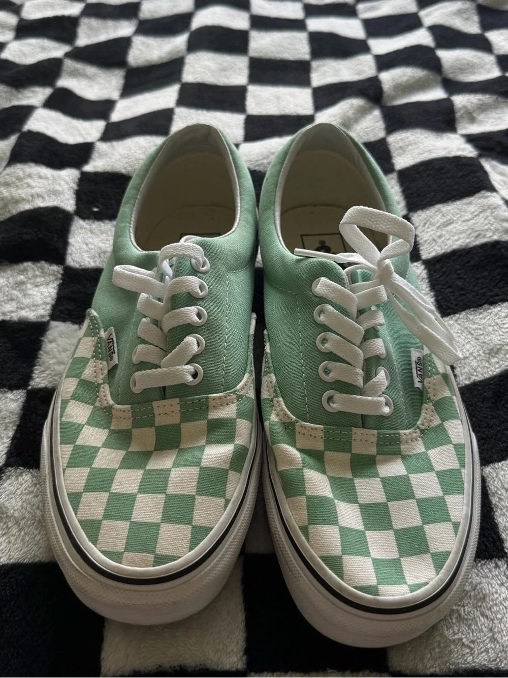 Vans Mint Green and White Checkerboard Low-Top Sneakers